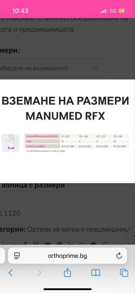 ортеза Manumed RFX лява ръка размер 1