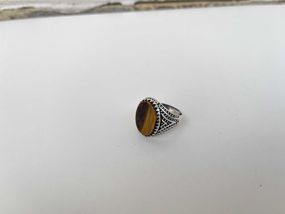 Сребърен пръстен с камък - тигрово око. №2179