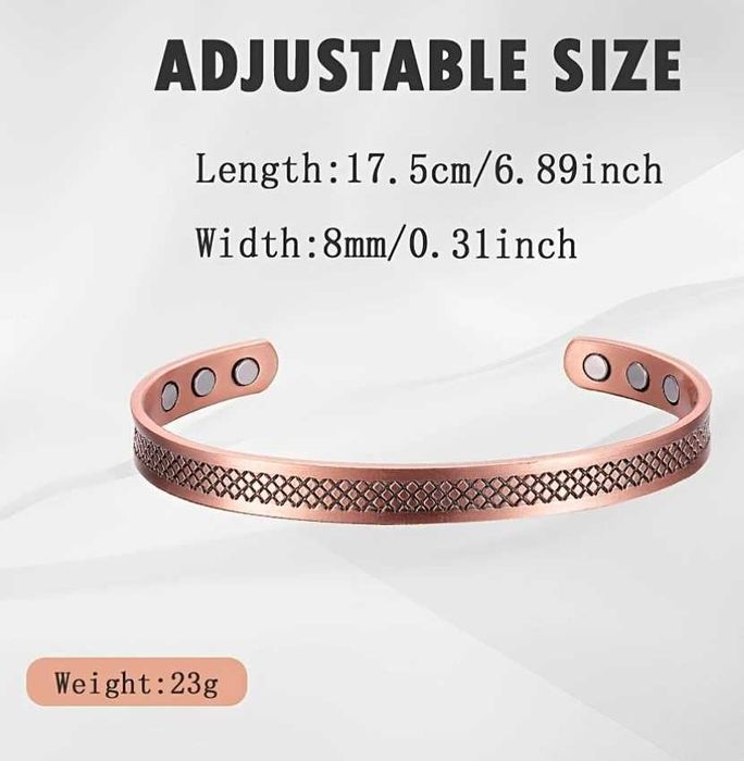 Brăţară unisex din cupru pur cu 6 magneţi Gauss