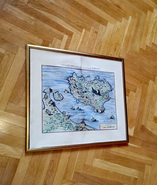 Картина литография карта оригинал L’isle d’Ischia Naples на 250 години