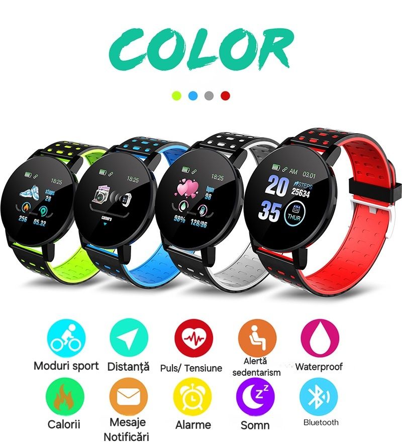 Set Smartwatch+2curele: Negru/Blue. Apeluri, mesaje, notificări.Sport