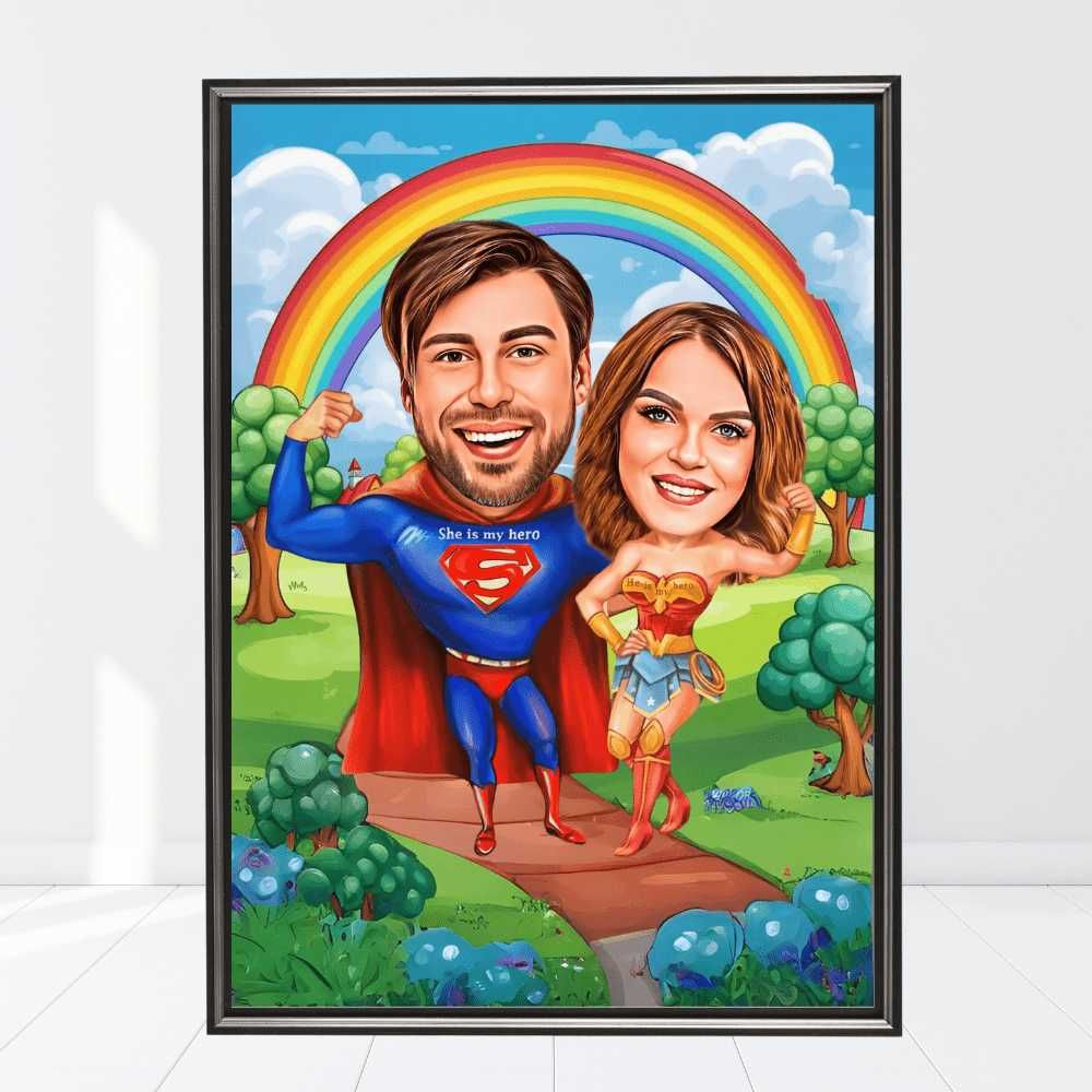 Portrete Caricaturi Tablouri Canvas Personalizate, Cadou Barbati Femei