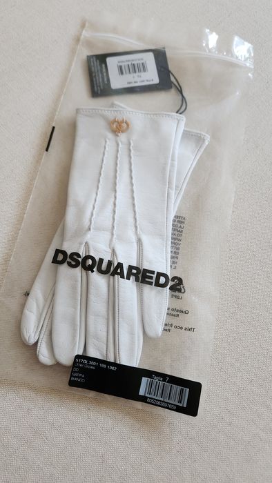 DSQUARED2 бели кожени ръкавици XS/S/7 елегантни златисто лого напа кож