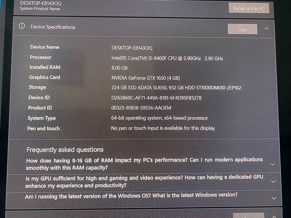 Vând/Schimb Unitate PC Gaming Intel Core I5-9400F CPU cu Laptop