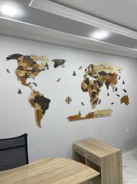 Карта мира деревянная