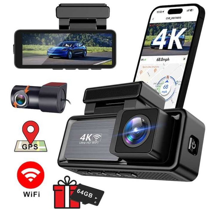 Camera Auto DVR, Camera de Bord, 4K Full HD, 1080P, GPS, WiFi