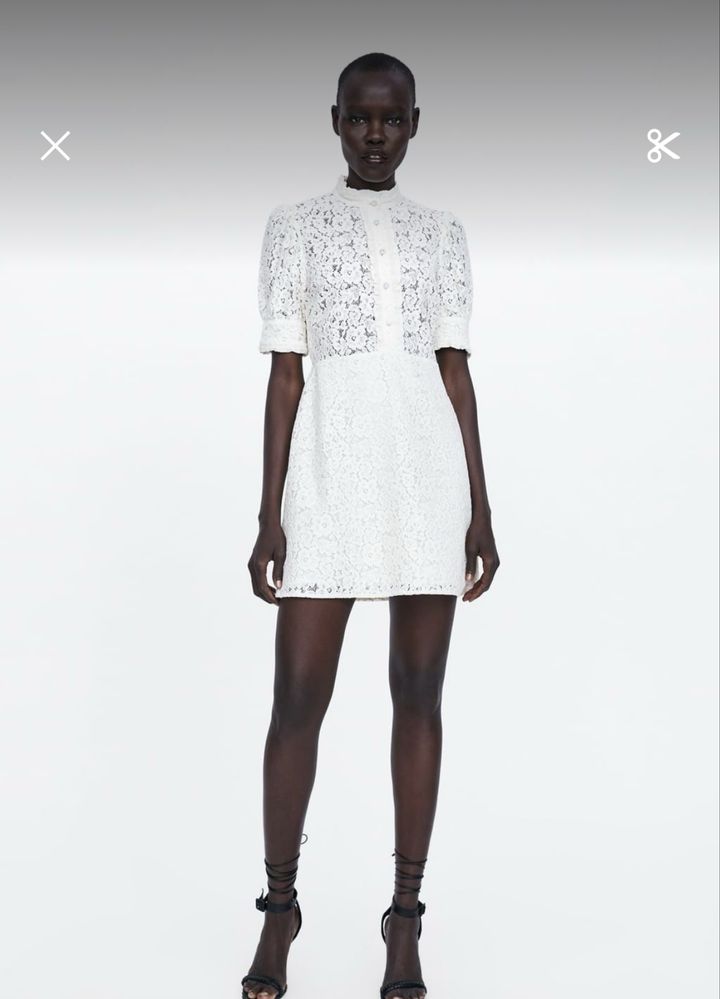 Бяла дантелена рокля ZARA