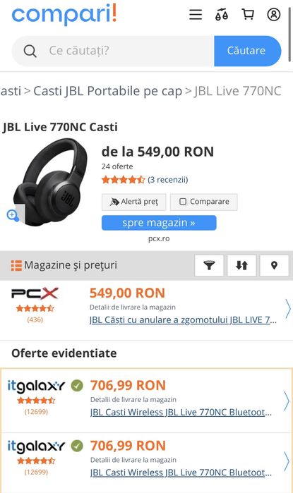 MDM vinde: Casti JBl Live770NC, White.