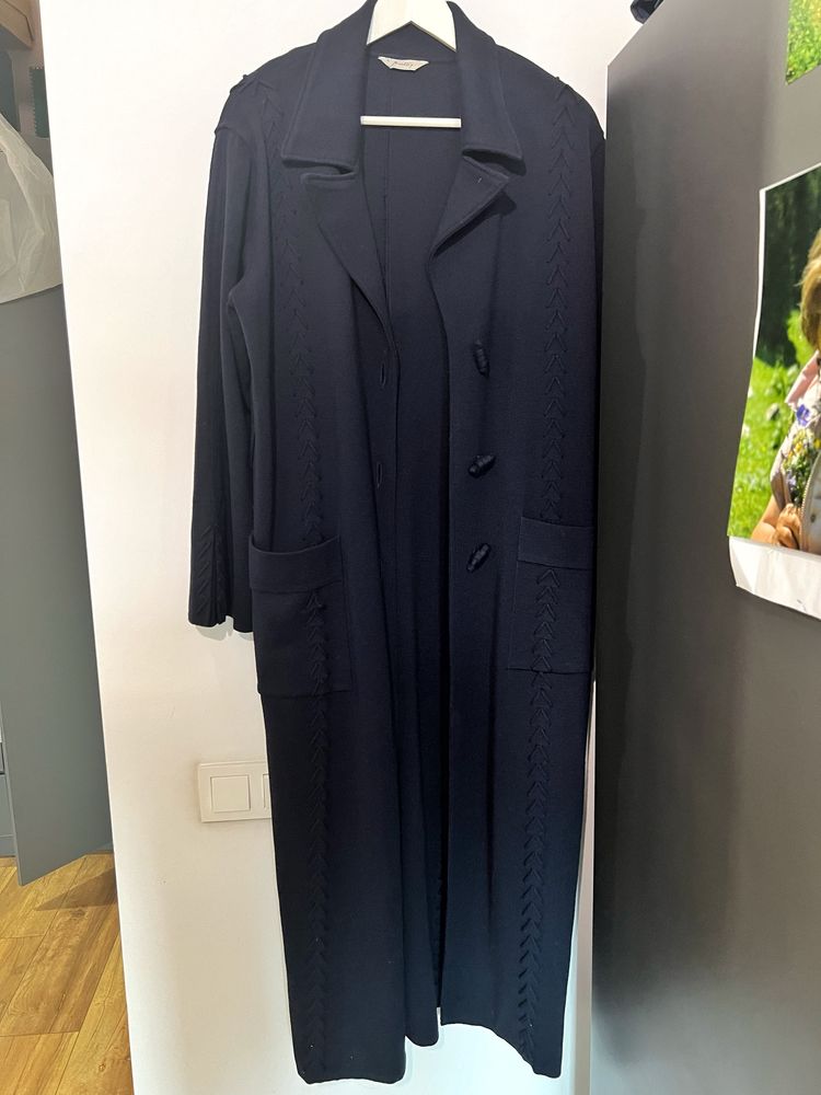 Кардиган-пальто Турция 50 52 размер женский синий длинный трикотажный