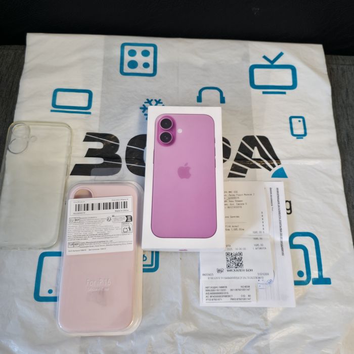 35 цикли КАТО НОВ 128GB iPhone 16 ЗОРА Гаранция 2027г. Pink / Розов