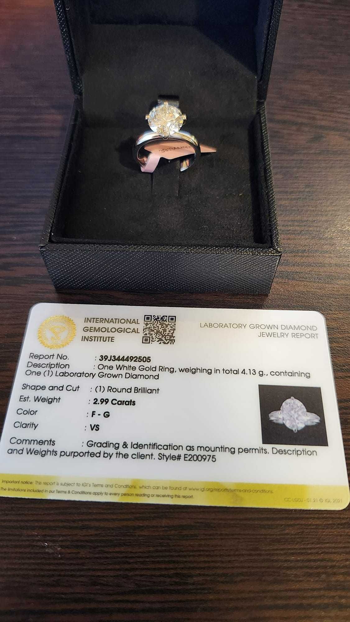 Inel de logodna aur 14k + diamant 3 ct – IGI certificat – nou