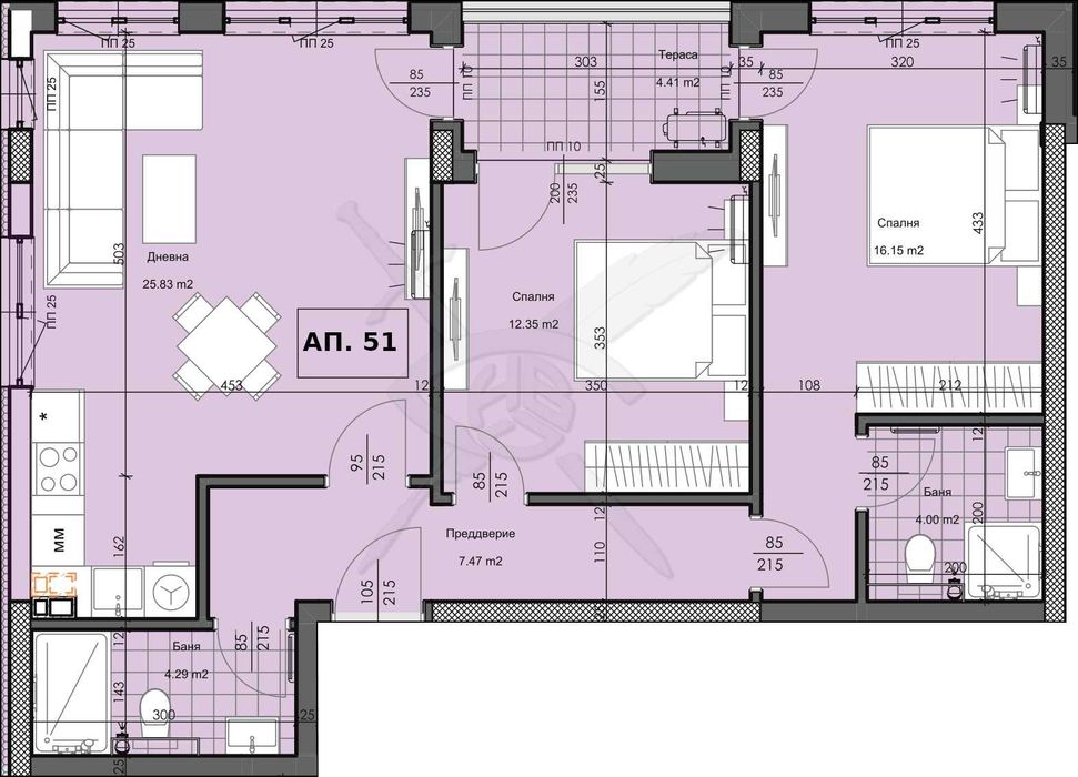 Тристаен апартамент Южен 94611