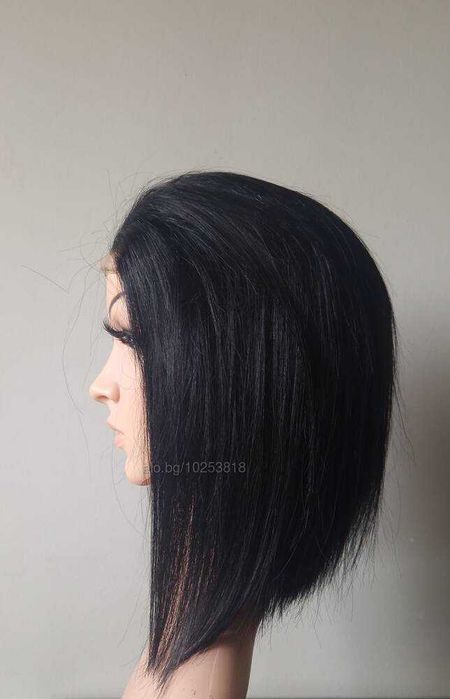 Бразилска човешка коса 30 см. черна естествена перука с дантела 4Х4