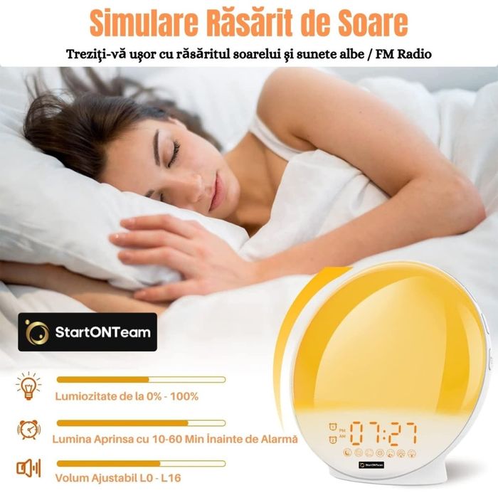 Lampa LED cu Radio FM, Alarma si Simulare Rasarit/Apus Soare Fara App