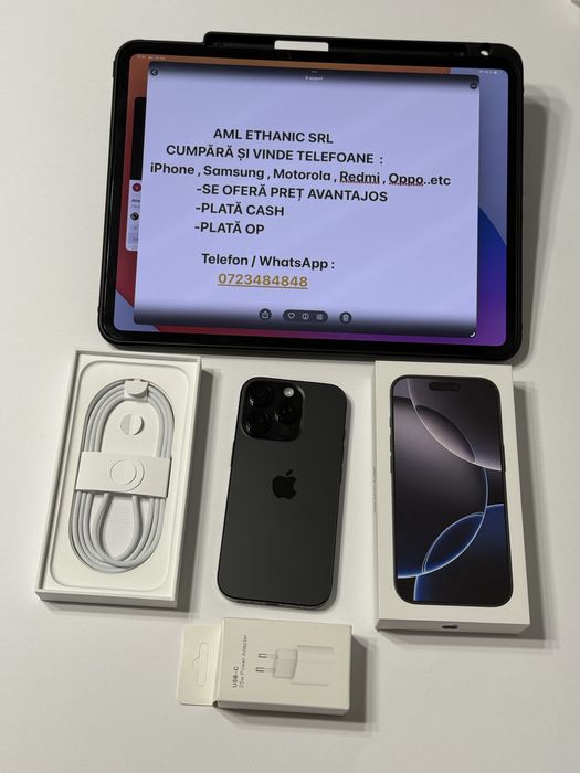 Iphone 16 PRO -30 cicluri -128 Gb -100% baterie - 11 Luni Garantie