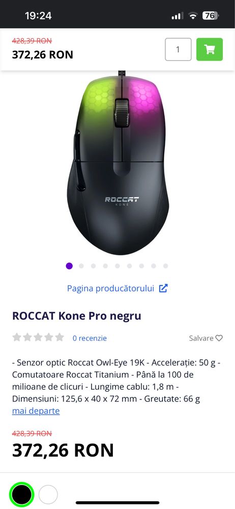 Mouse gaming ROCCAT Kone Pro negru Nou Sigilat