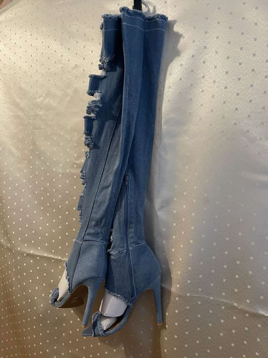 Дънкови високи ботуши