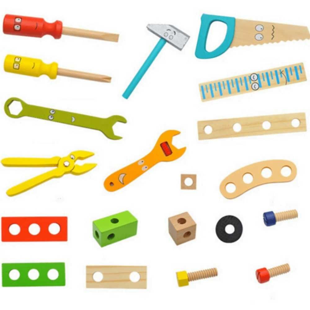 Trusa unelte din lemn pentru copii cu accesorii