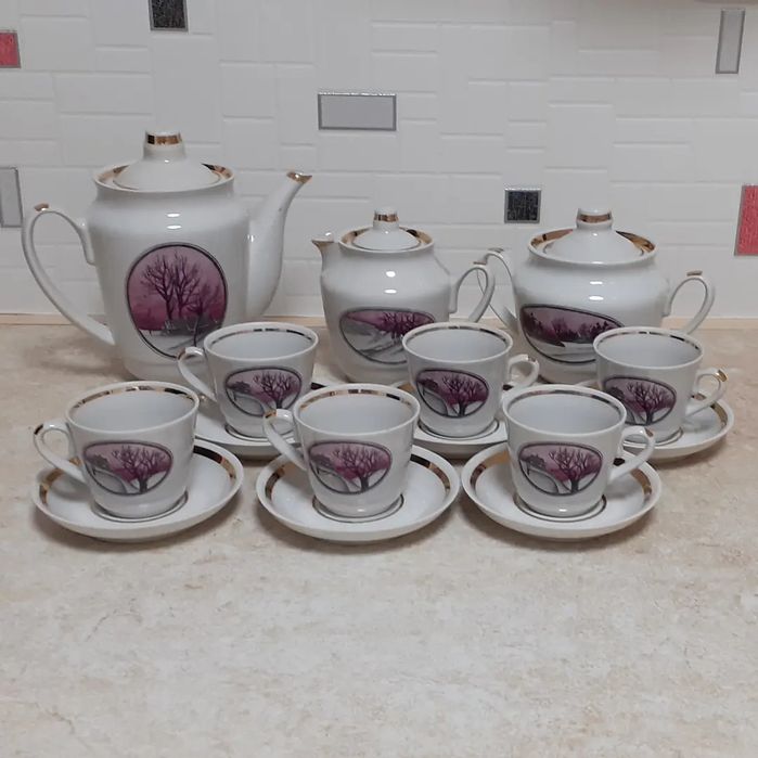 Винтажный редкий фарфоровый сервиз СССР "Зима" (1970-ые)