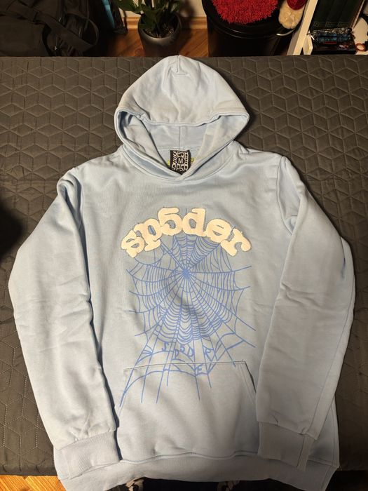 Sp5der hoddie light blue ringstones