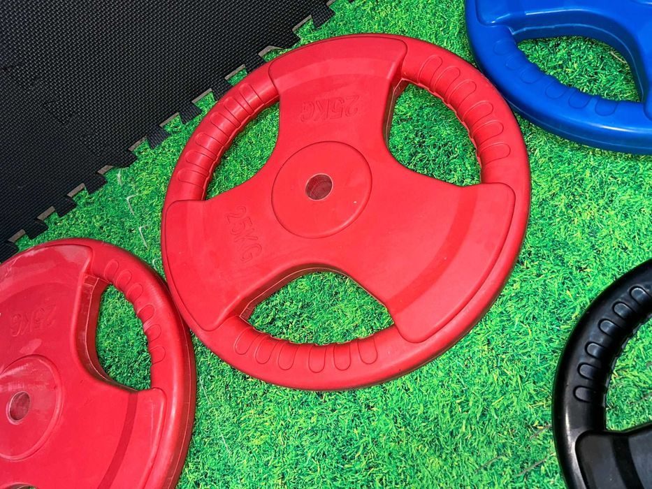 Pachet Fitness Discuri de fier cauciucate cu prindere - 185 kg