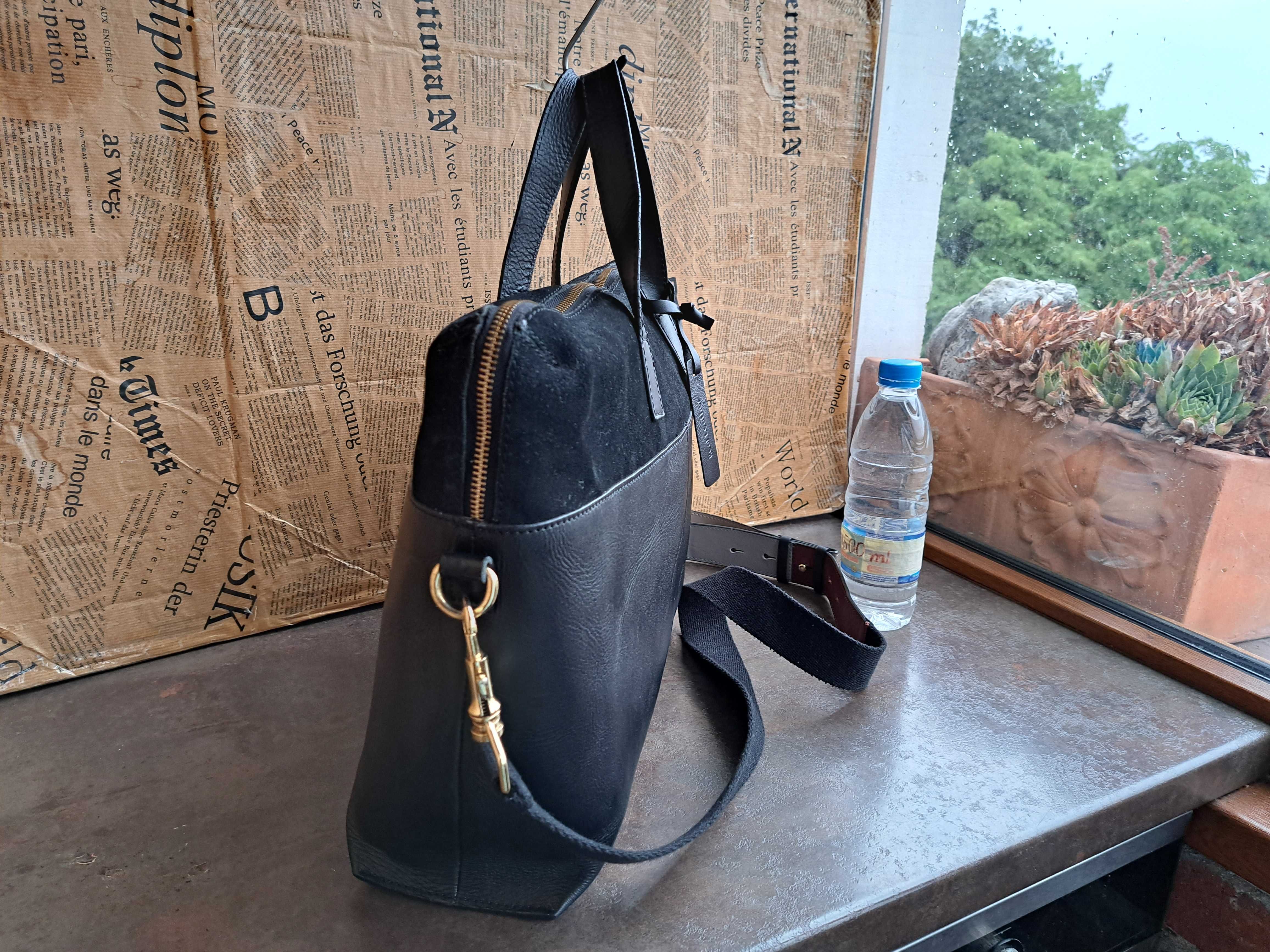 KIOMI-черна бизнес чанта-естествена кожа