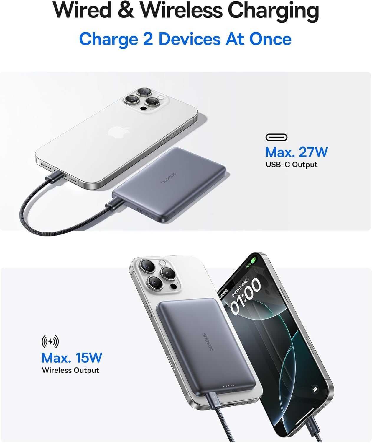 Baseus Picogo 10000mAh Qi2 15W/27W MagSafe батерия за iPhone 12-17