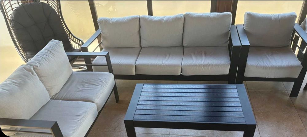 Set mobilier terasă premium – 4 piese, aluminiu + perne lavabile