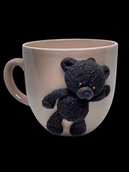 Cana cu ursulet, decorata cu lut polimeric, handmade