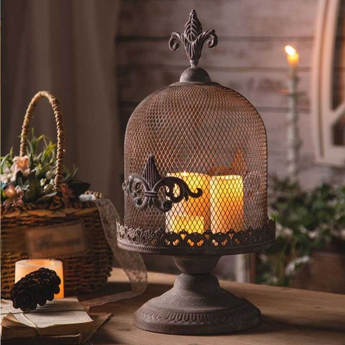 Suport lumanare / Sfesnic retro, 43 x 23 cm, gri