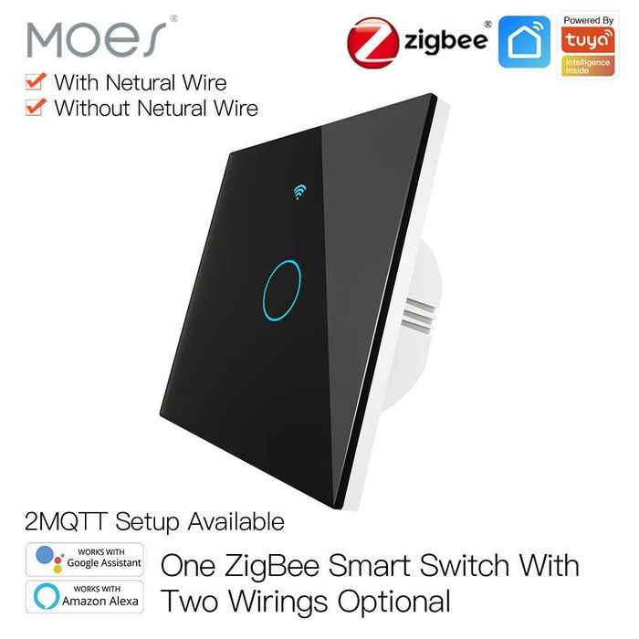 Intrerupator smart Zigbee 1 buton fara nul, fara condensator-ALB/Negru