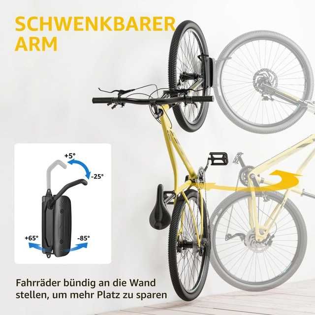 Suport bicicleta monTEK perete rotativ 30 kg negru