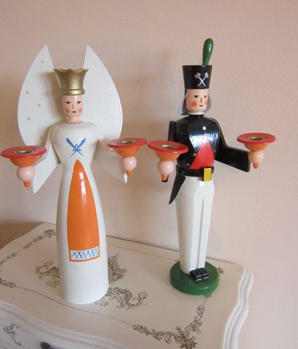 cadou rar Craciun Inger pazitor si Miner handmade lemn Germania 1960