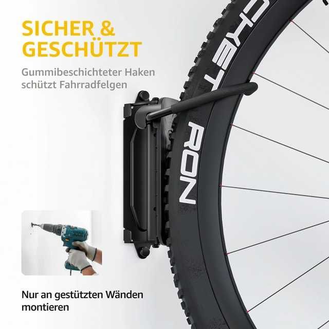 Suport bicicleta monTEK perete rotativ 30 kg negru