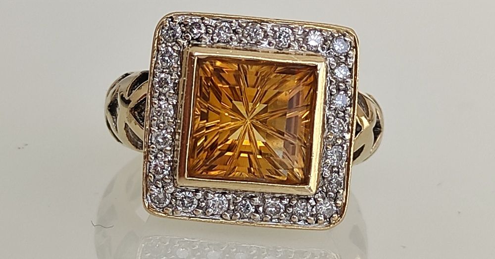 Inel aur 14k cu diamant si citrine 3.55ct