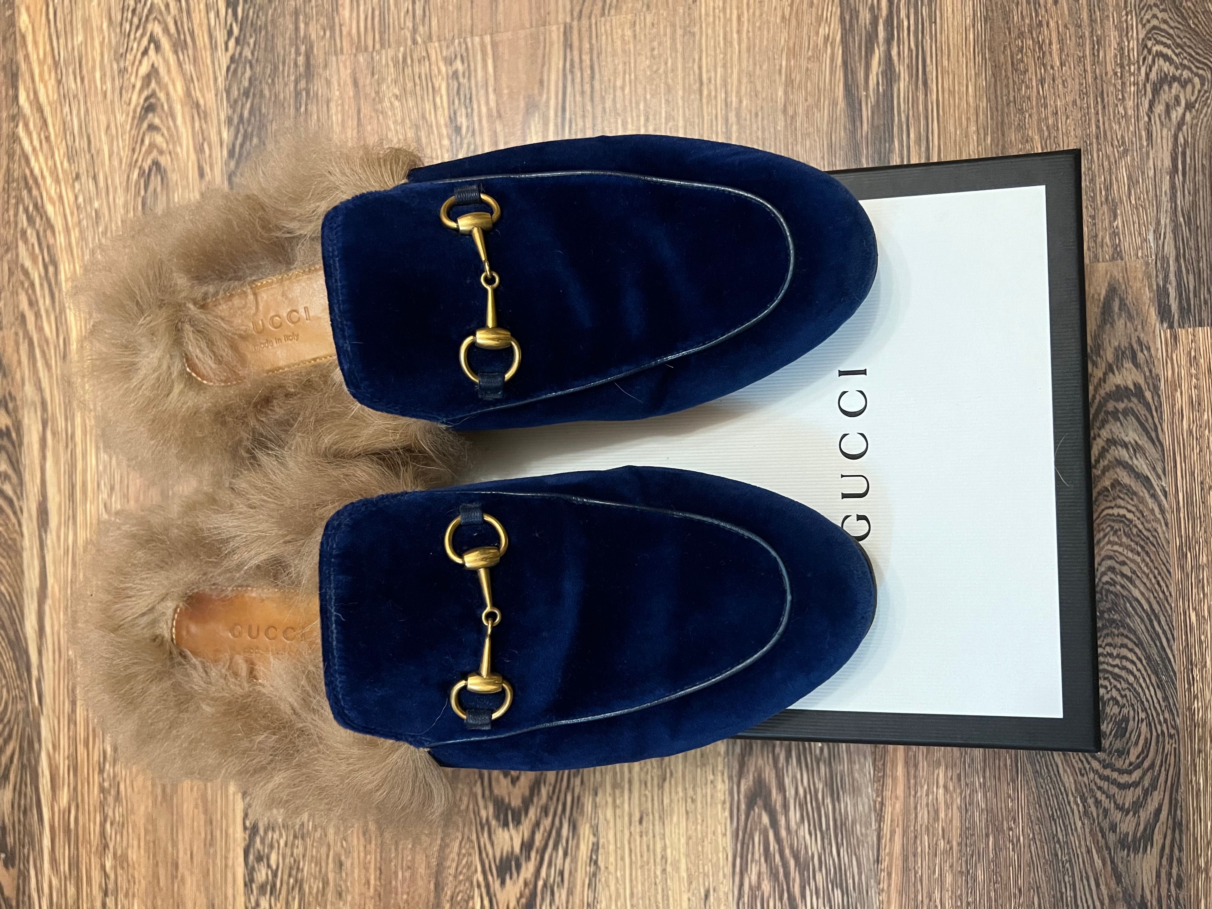 Gucci Velvet Loafers Navy Blue