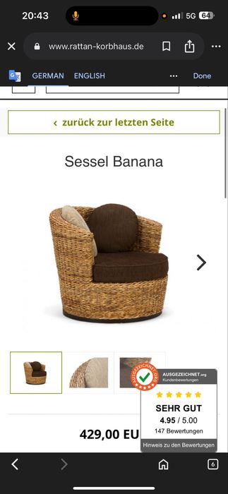 Fotoliu Rotund din ratan natural, aproape nou, 1900 lei două bucati