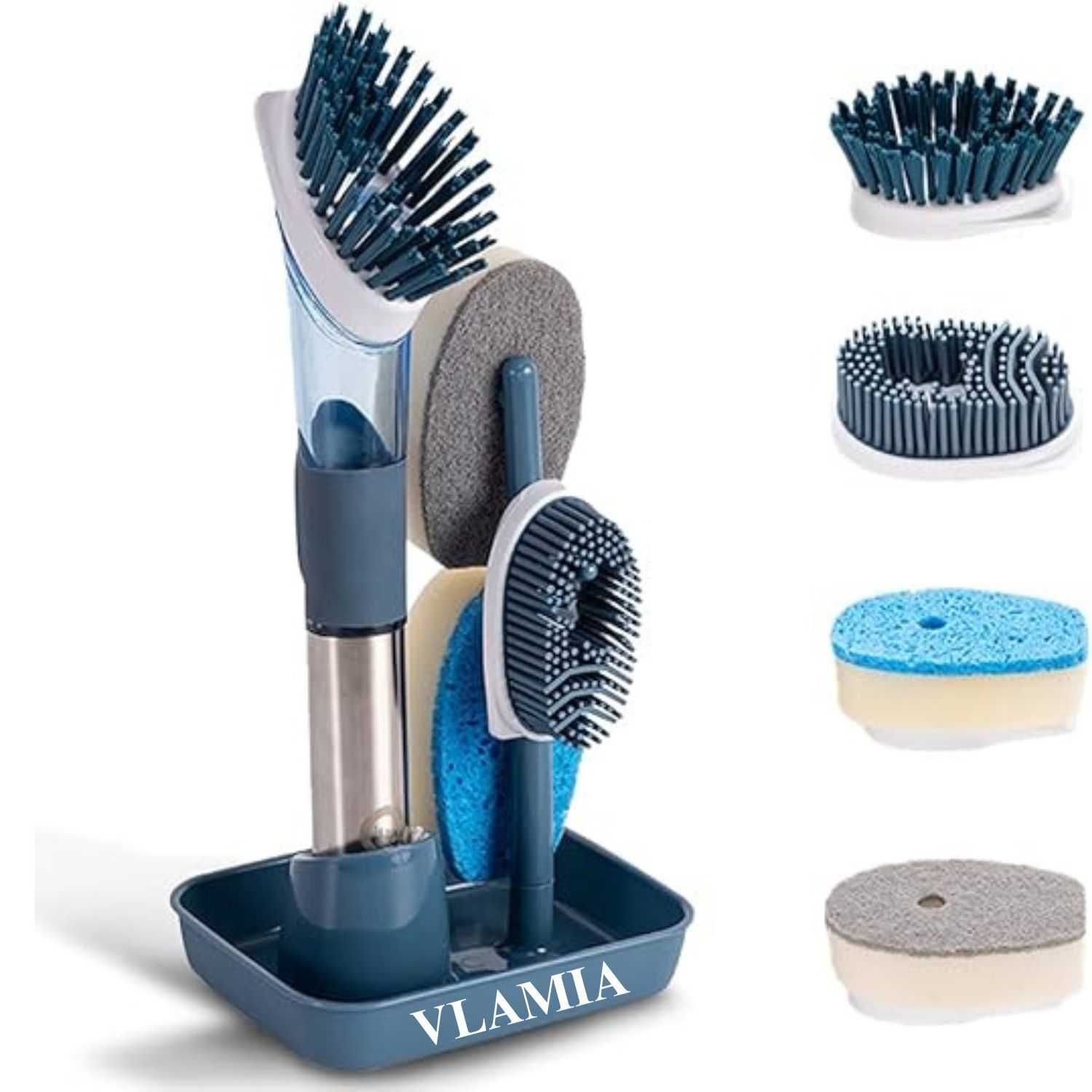 Perie pentru vase cu dozator de detergent si Suport de Depozitare