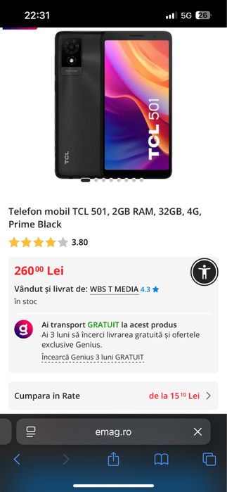 Vând telefon TCL 501