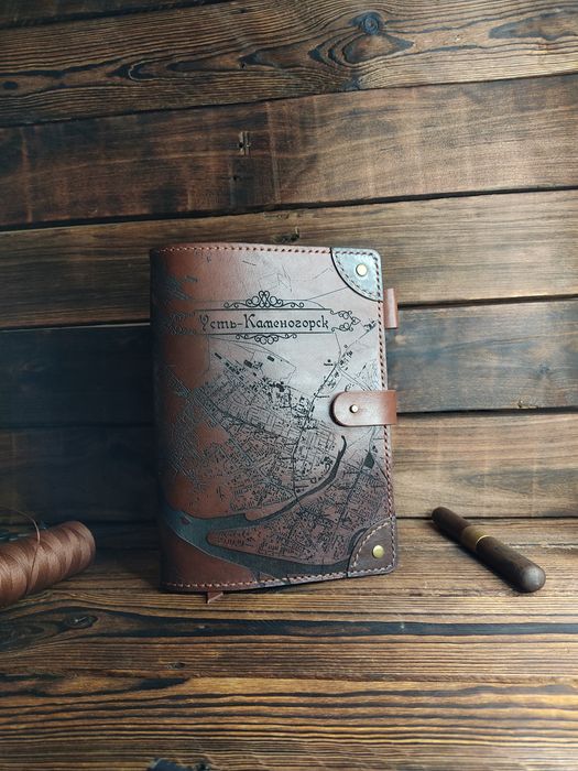 Ежедневник из натуральной кожи, блокнот с картой города