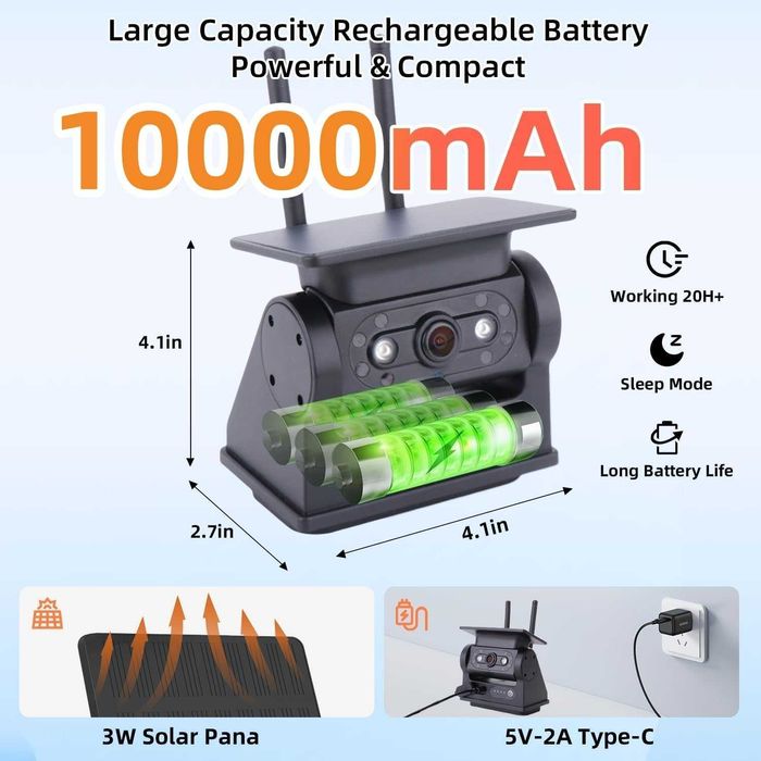 Ecoyoca Соларна безжична камера за заден ход, 1080P, дистанционно