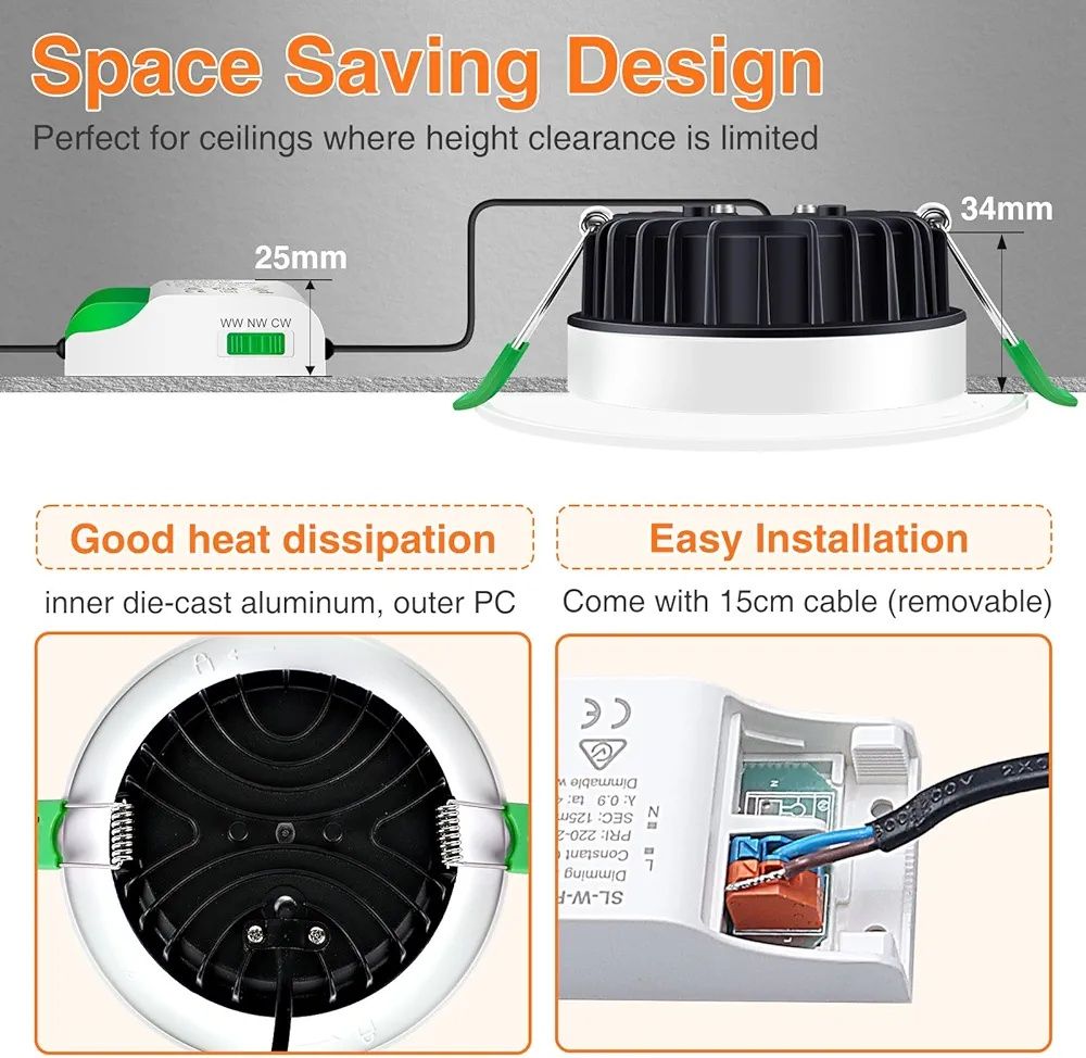 6 броя ALUSSO LED Downlight Тавани спот лунички 230V, 10W 3000K-5700K