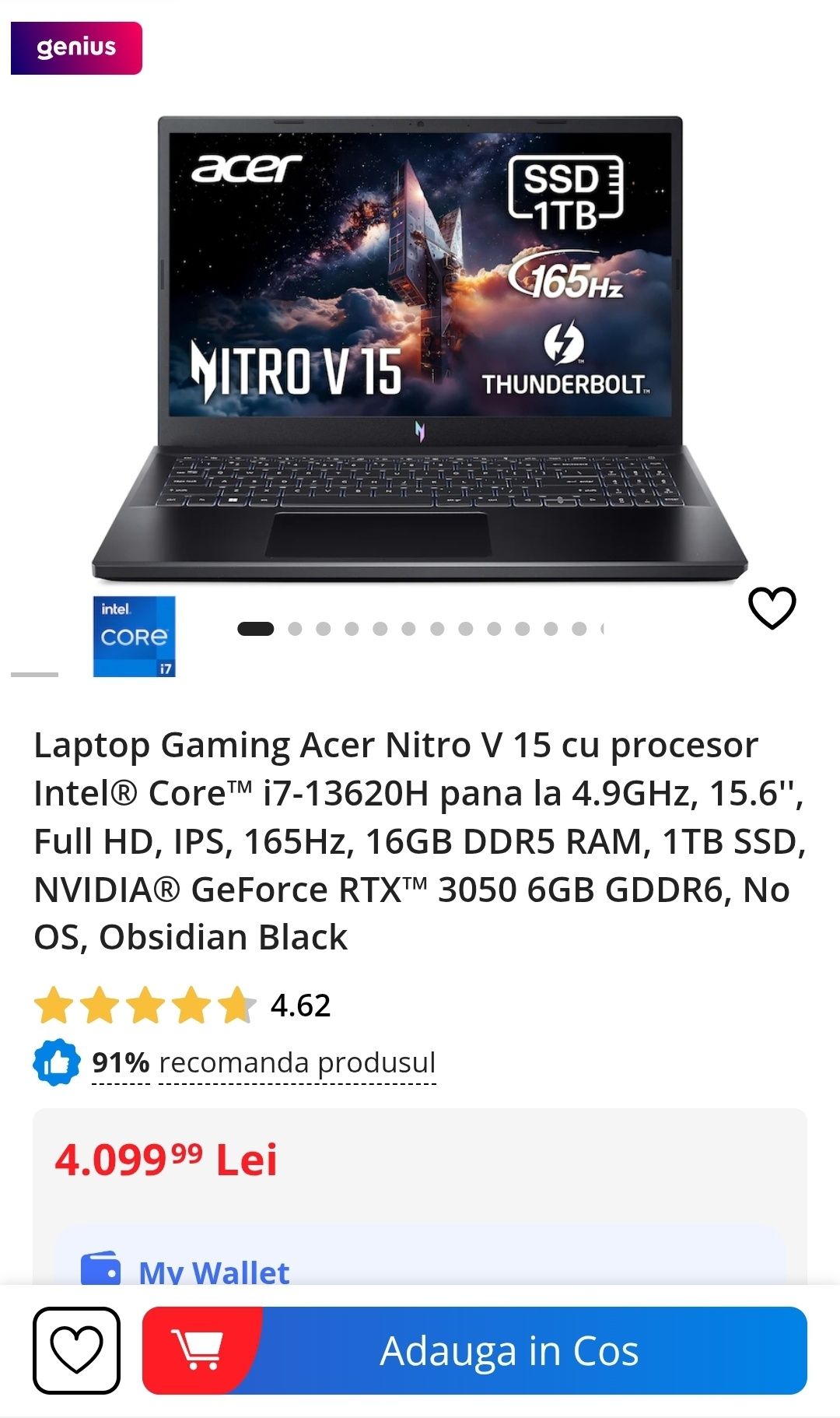 Acer nitrogen 5  gaming  i7 gen 11 3050ti