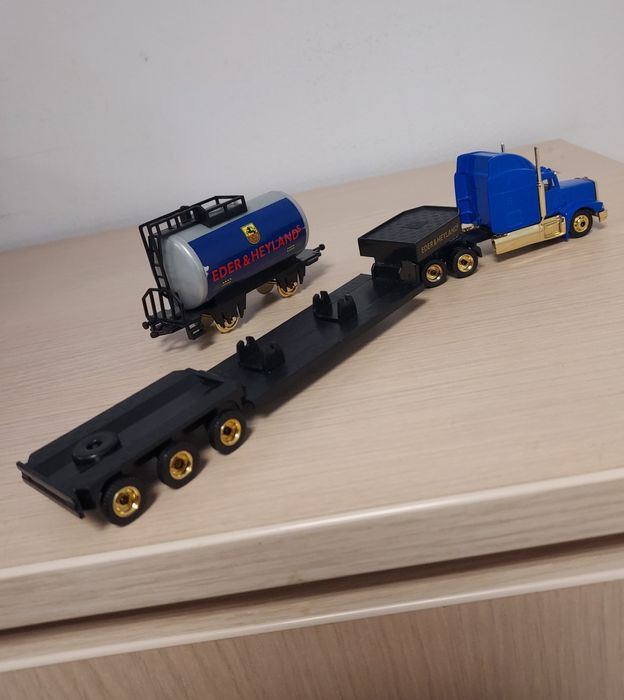 Macheta camion Mack+remorca+vagon cisterna tren-trailer feroviar Grell
