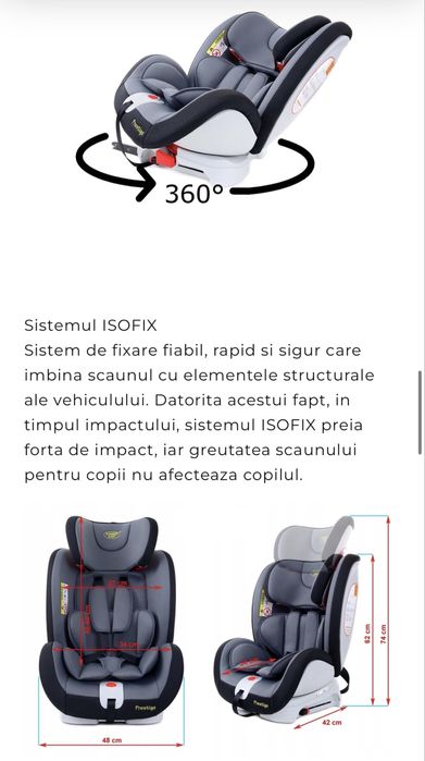 Scaun auto profesional BABY JOLIE PRESTIGE, 360 grade isofix!!
