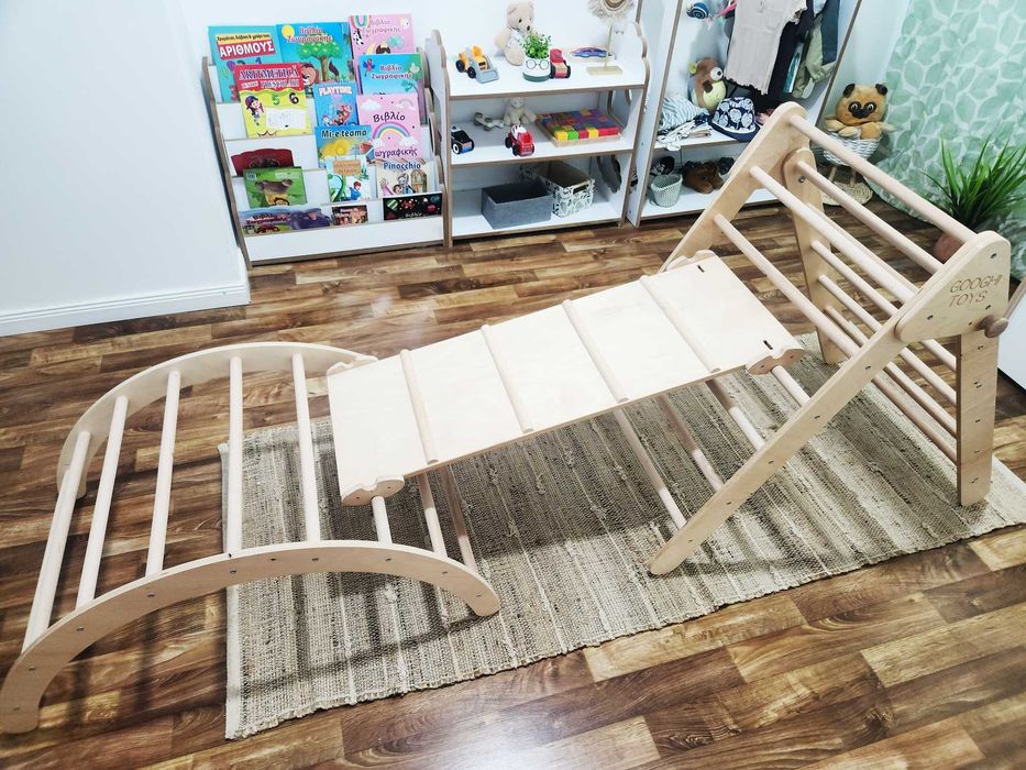 Triunghi Pikler + rampa+semcerc+perna. Montessorii Pickler catarare