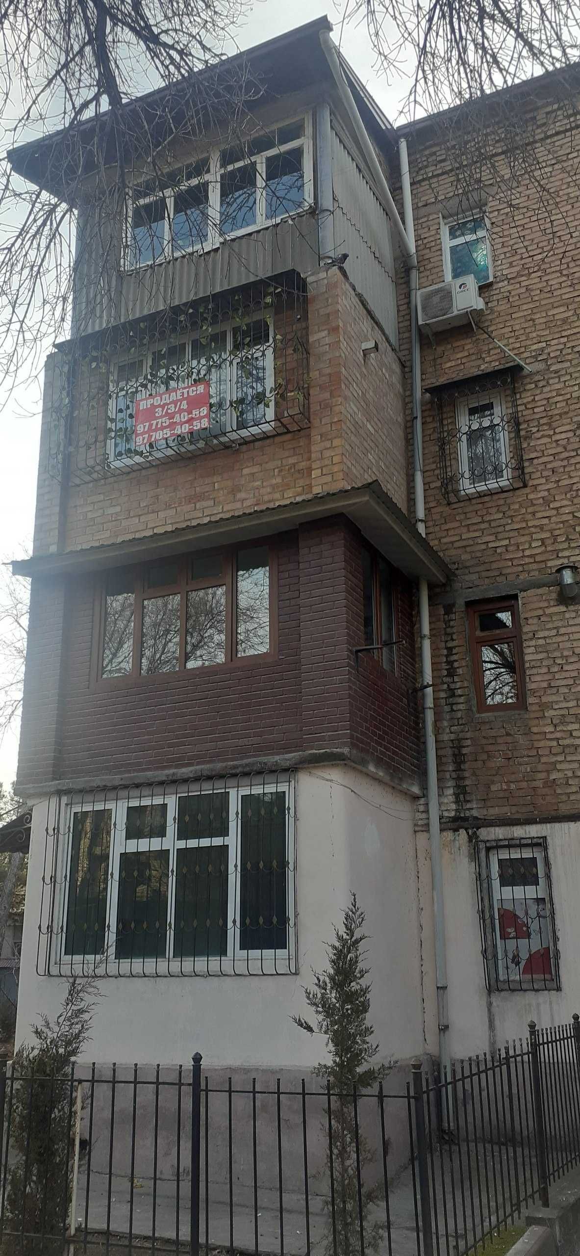 3/3/4 кирпич, передел на 4х-ком. Балкон 2×4, Чиланзар-2 (Торг. центр)