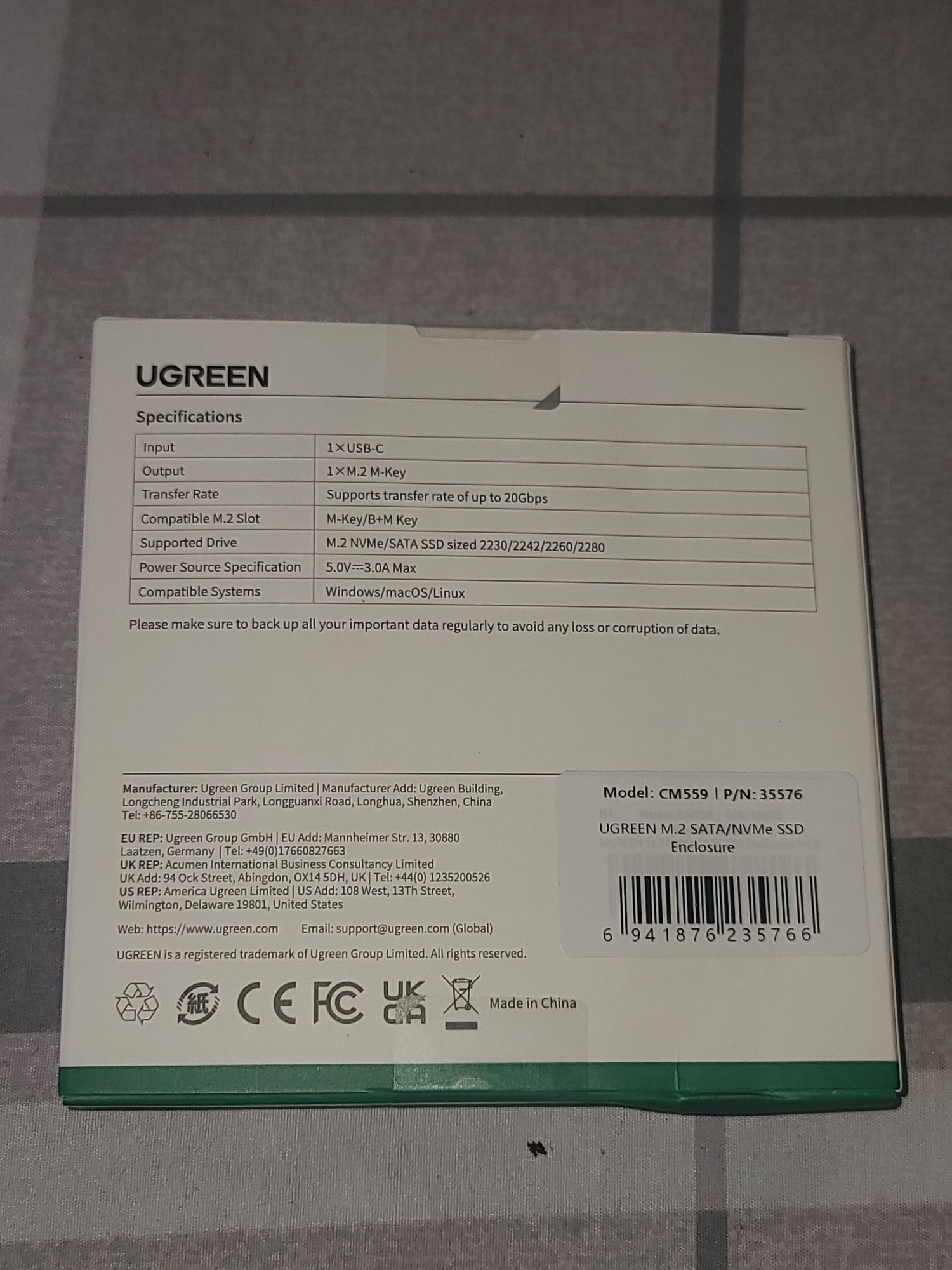 Ugreen 20 Gbps M.2 NVMe Ennclosure
M.2 NVMe SSD Enclosure