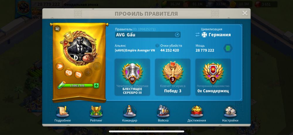 Rise of Kigdoms аккаунт