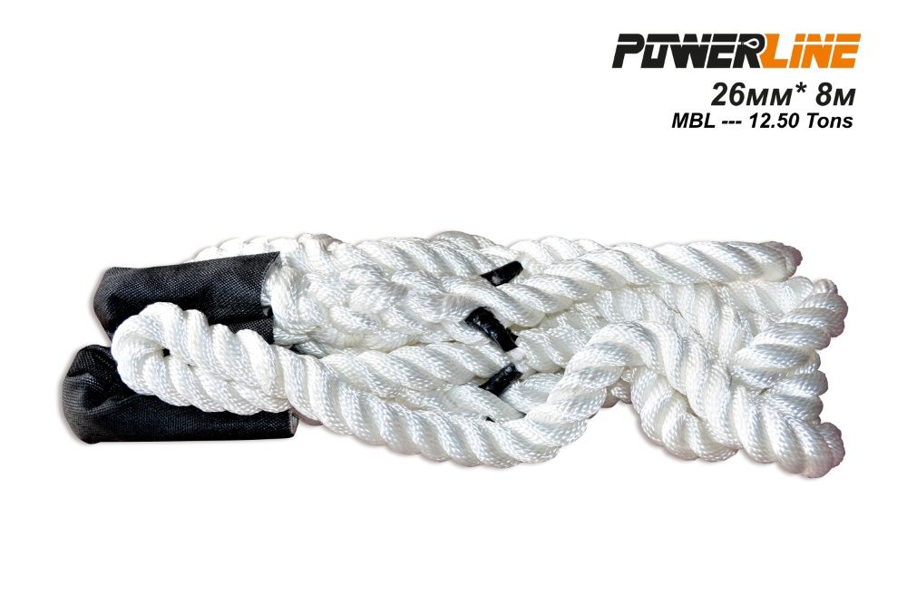 Кинитично (динамично) въже за дърпане 26мм/8 М/12.5 тона PowerLine